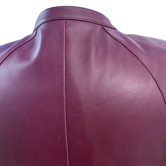 Lafayette 148 New York Burgundy Leather Jacket Women’s Size 8 Lined Zip Front - Picture 14 of 16